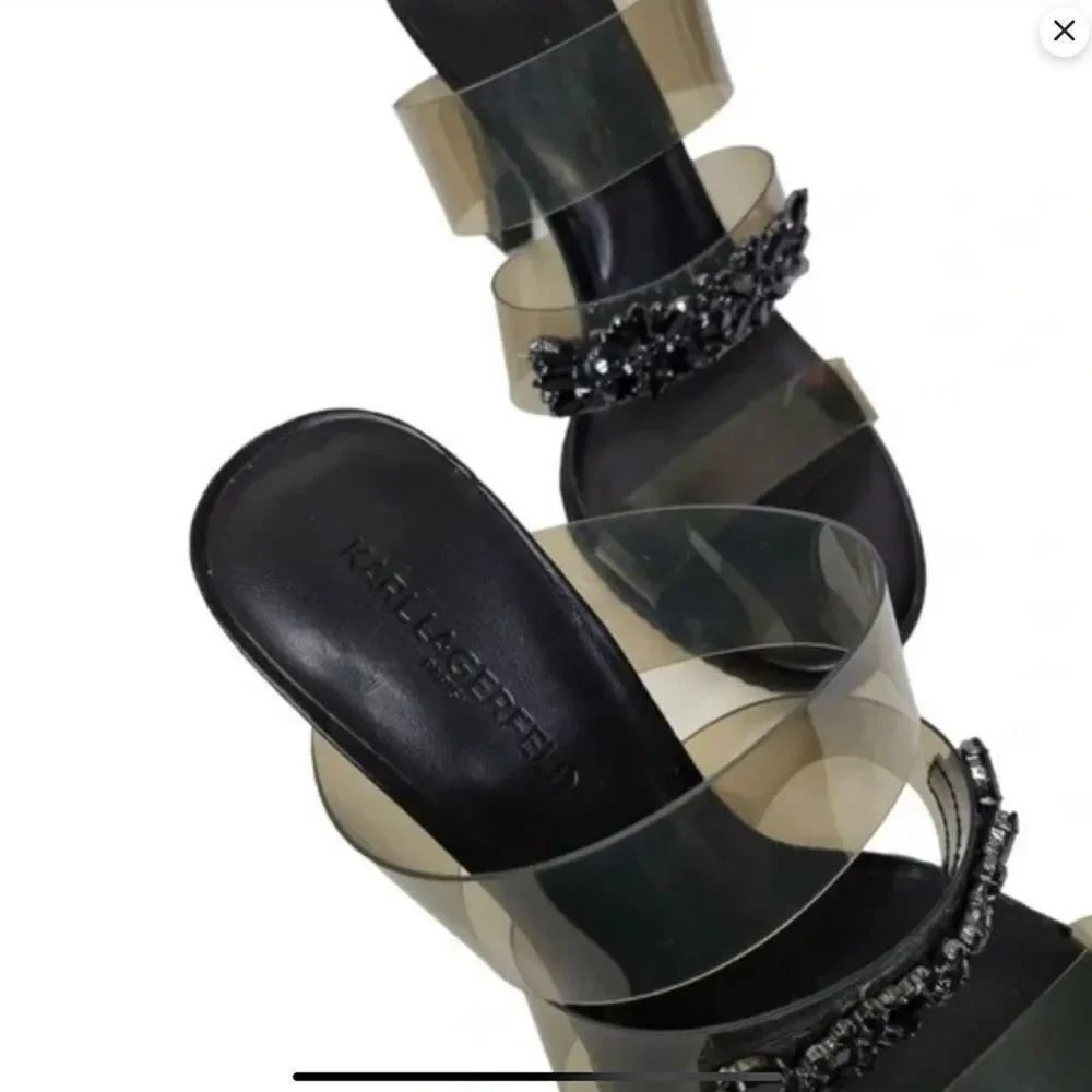 Karl Lagerfeld Women’s Paris Brently Smoke Vinyl 3-Band High Heel Size 6.5